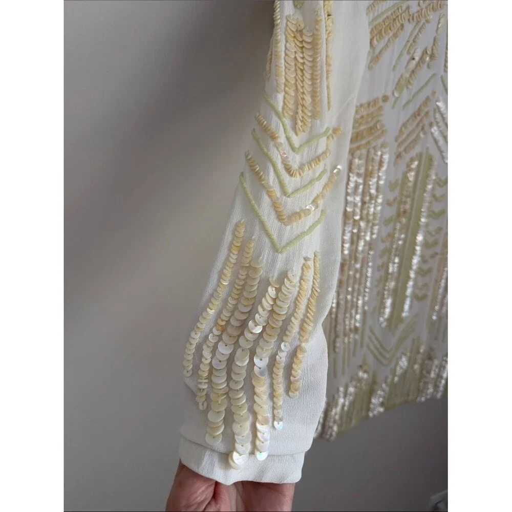 FREE PEOPLE LIMITED EDITION Ivory Art Deco Embellished Mini Dress Sequin Rare